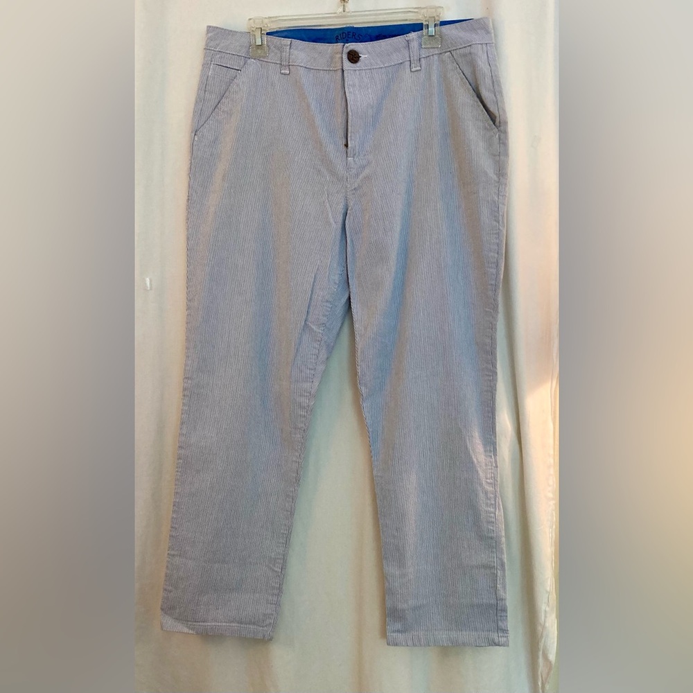Riders by Lee Blue Gray & White Light Corduroy Slim Crop Pants Size 14